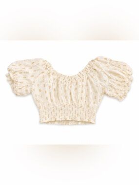 Smocked Cream Crop Top with Gold Dot Detail